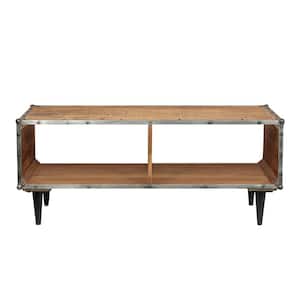Maureen 23 .5 in. Brown Rectangle MDF Coffee Table with 2-Shelves and Black Metal Legs