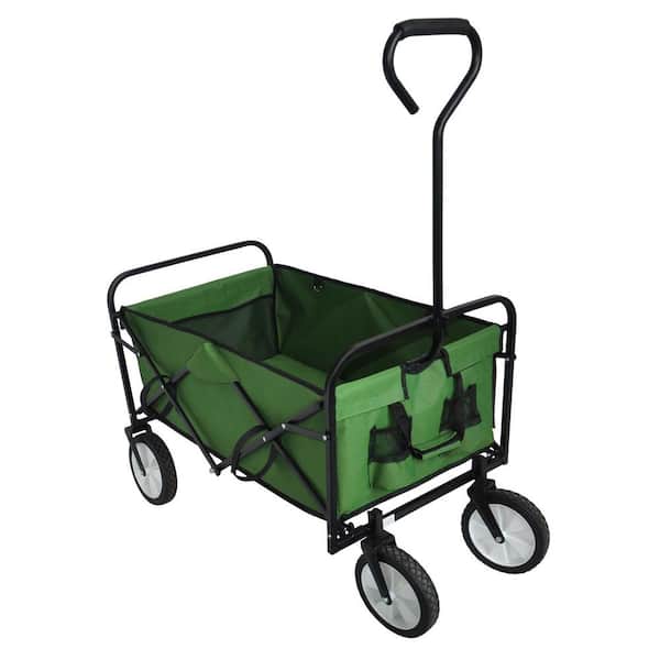 Unbranded 4 cu.ft. Capacity Portable Folding Metal Wagon Outdoor Garden Cart in Green