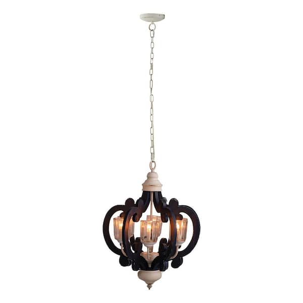 LaternBeaded 6-Light Blue Wood Chandelier with Adjustable Chain, Bulb Not Included