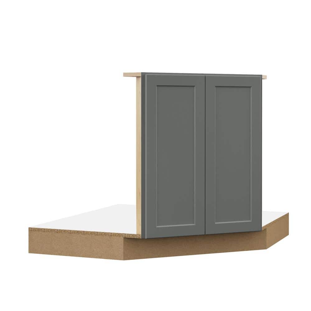 Designer Series Melvern 42 in. W x 24 in. D x 34.5 in. H Partially Assembled Shaker Corner Sink Cabinet in Storm Gray price history on PriceWatchPro
