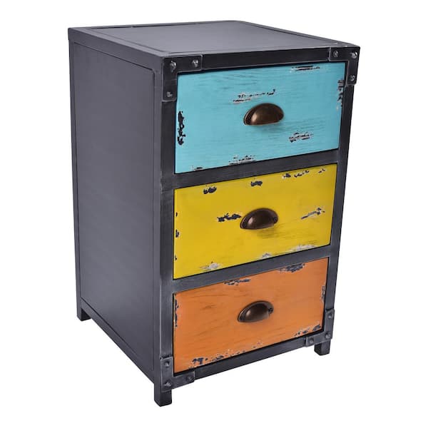 Armen Living Oskar Industrial Grey 3-Drawer End Table