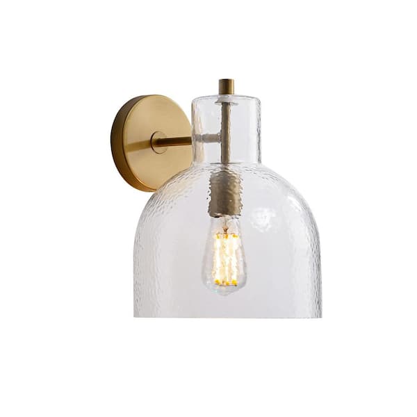 Jojospring Josefa 1-Light Brushed Brass Clear Glass Bowl Shade Wall Sconce