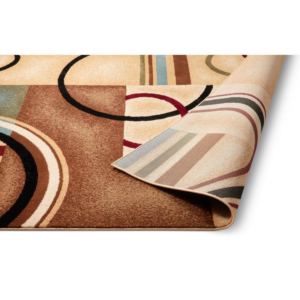 Ivory and Multicolor Geometric Pattern Synthetic Area Rug