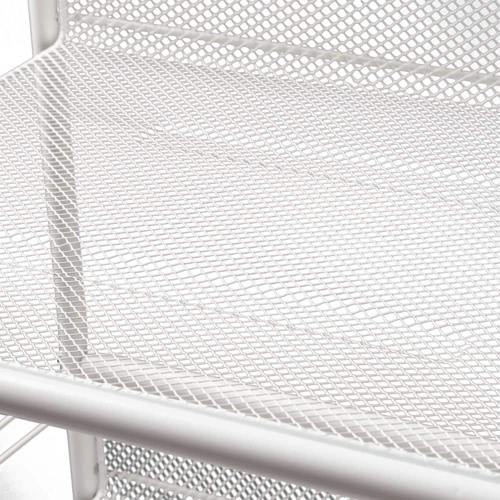 White 3-Tier Steel Wire Rolling Storage Cart with Lockable Casters