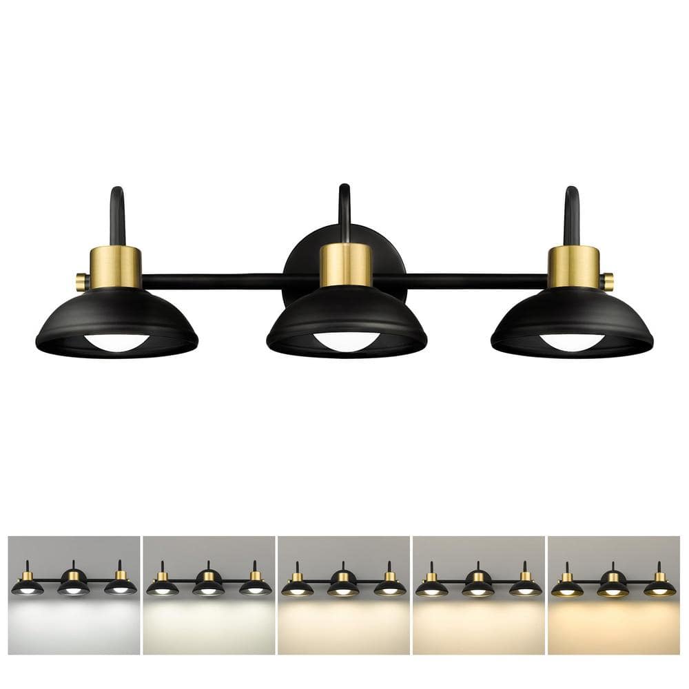 15W 5CCT LED Dimmable 23.2 in. 3 Light Black Gold Finish Bathroom Lights Over Mirror LED Vanity Light with Metal Shade price history on PriceWatchPro