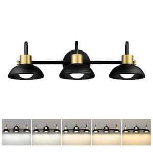 15W 5CCT LED Dimmable 23.2 in. 3 Light Black Gold Finish Bathroom Lights Over Mirror LED Vanity Light with Metal Shade