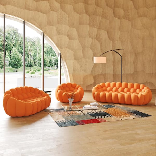 J&E Home 98.43 in. W Flared Arm 3D-Knitted Polyester 3-Piece Curved Modular Sectional Sofa in Orange