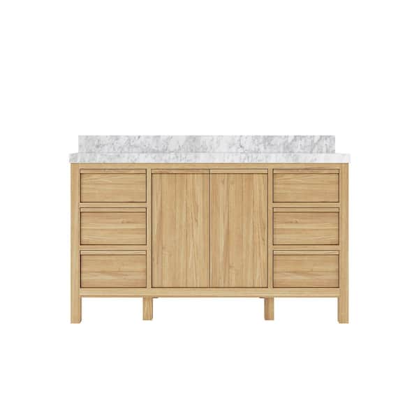 Willow Collections Elizabeth 60 in. W x 22 in. D x 36 in. H Single Sink Bath Vanity in Natural with 2 in. Carrara Marble Top