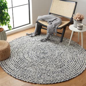 Braided Black Navy 6 ft. x 6 ft. Abstract Striped Round Area Rug