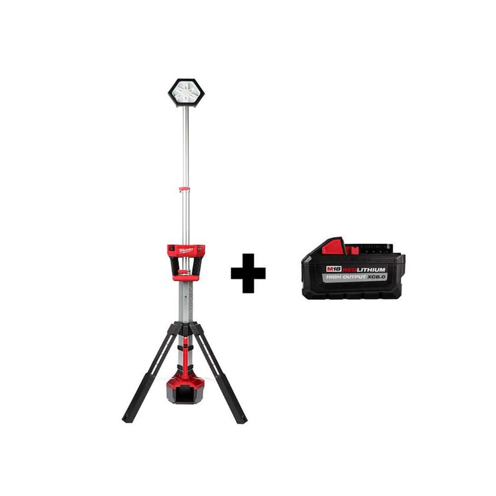 Milwaukee M18 18-Volt Lithium-Ion Cordless Rocket Dual Power Tower Light  with HIGH OUTPUT XC 8.0 Ah Battery 2131-20-48-11-1880 The Home Depot