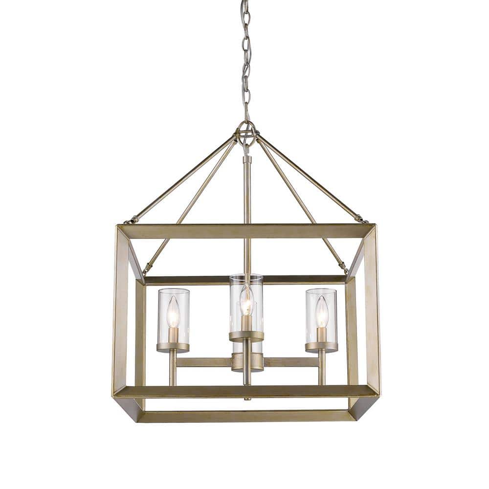 Golden 21" Bronze Cage Chandelier with Clear Glass