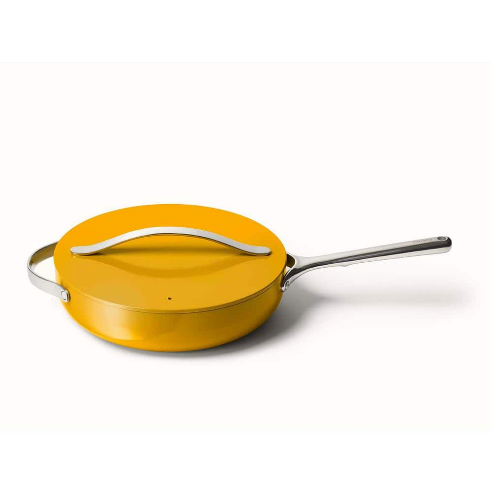 Caraway Home 4.5qt Saute Pan with Lid Marigold: Nonstick Ceramic, Stainless Steel Handle, Induction Compatible