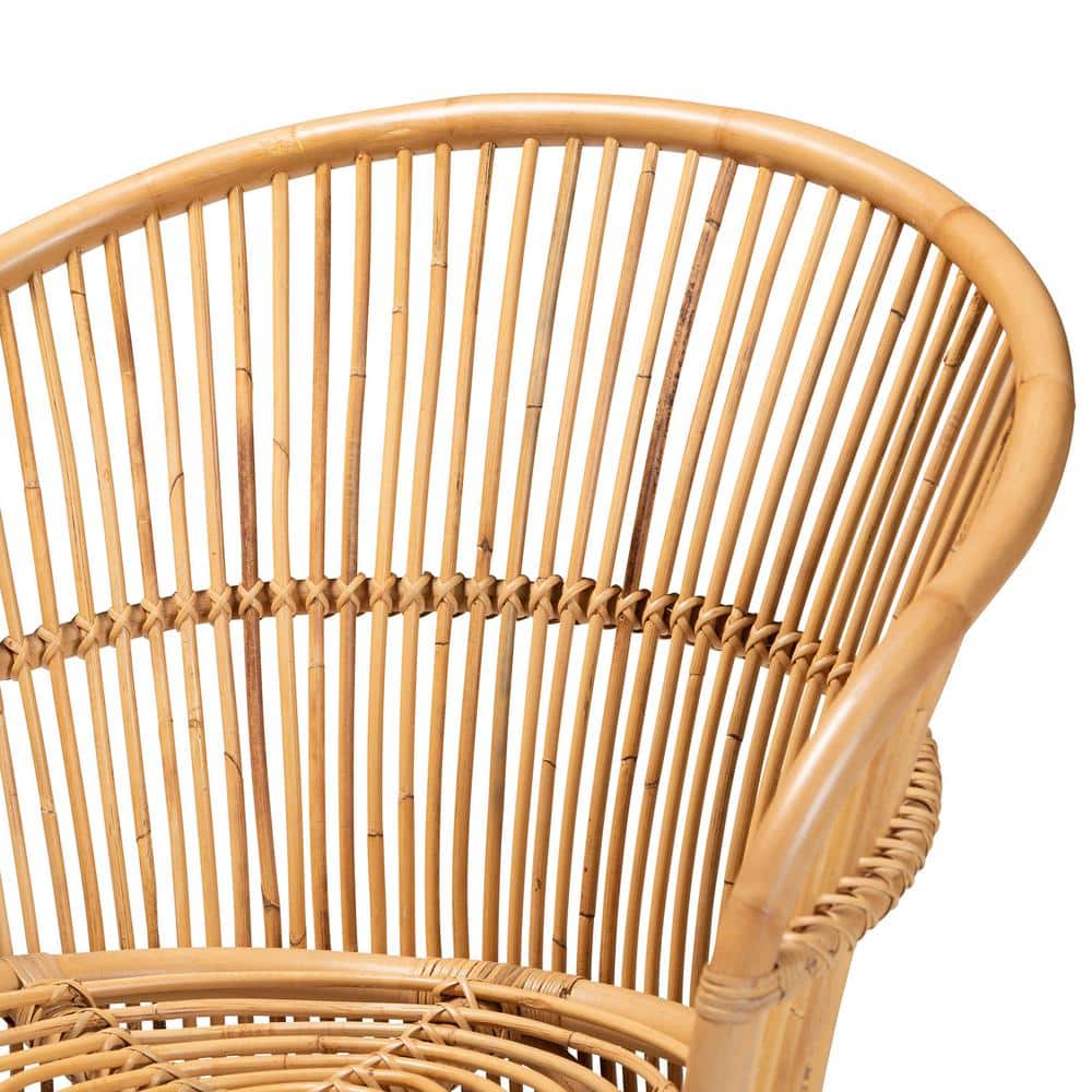 Narva 25" Brown Leather and Rattan Handcrafted Accent Chair