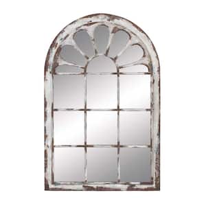 52 in. x 34 in. Window Pane Inspired Arched Framed White Wall Mirror with Arched Top