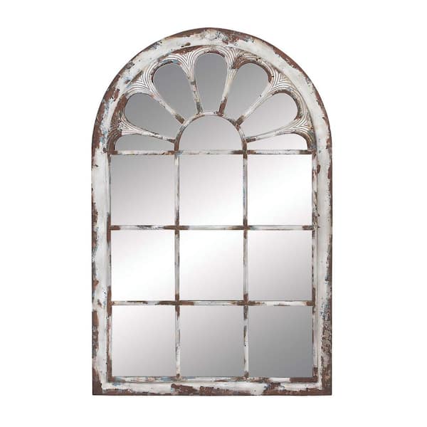 Litton Lane 52 in. x 34 in. Window Pane Inspired Arched Framed White Wall Mirror with Arched Top