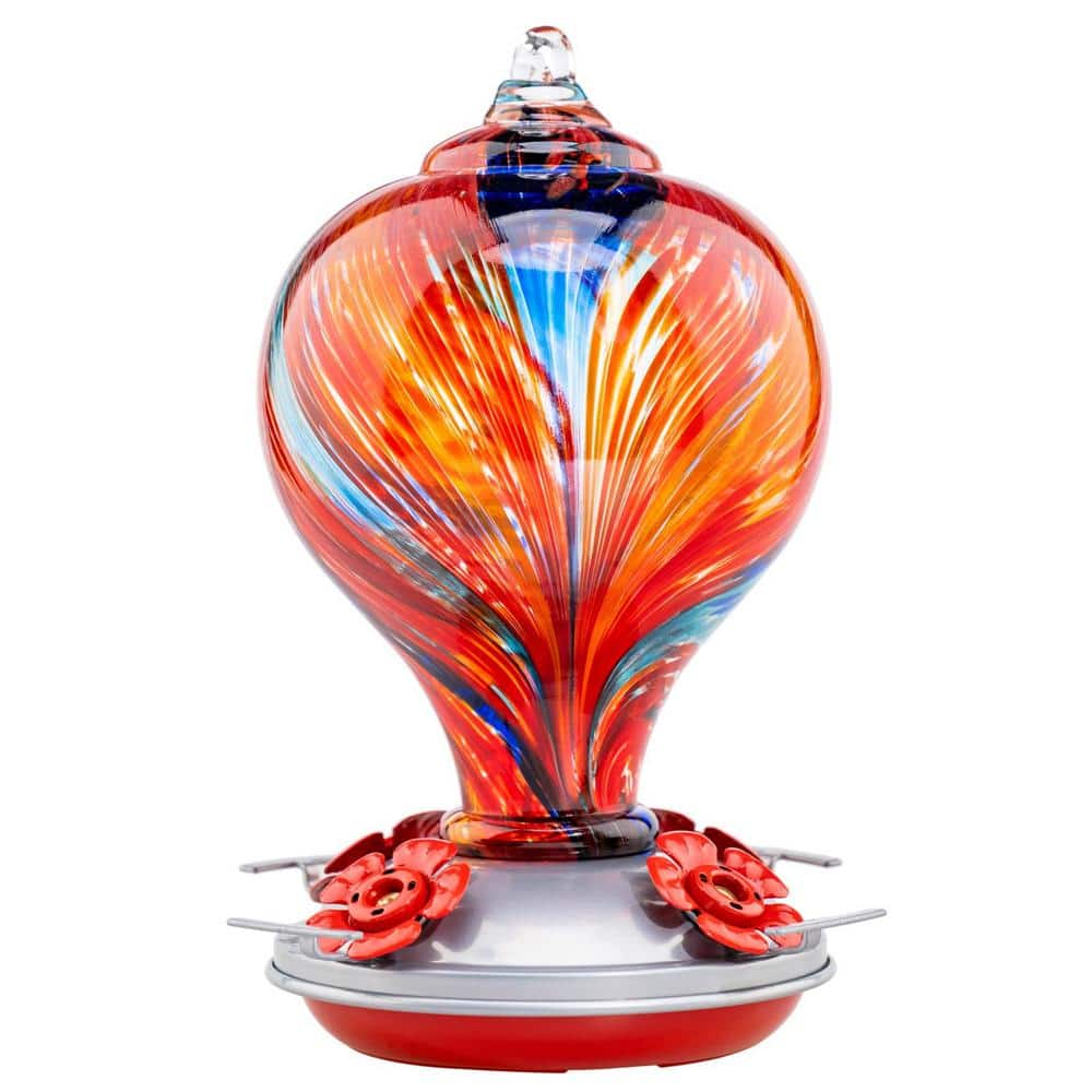 Convenient Mexican Stripes Glass Hanging Humming Bird Nectar Feeder-32 oz. 