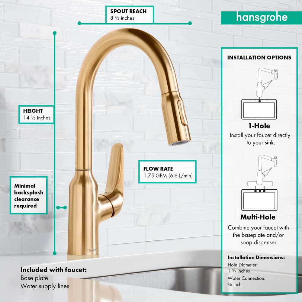 Elegant 14'' Brushed Gold Optic Pull-Down Kitchen Faucet with Ceramic Disc