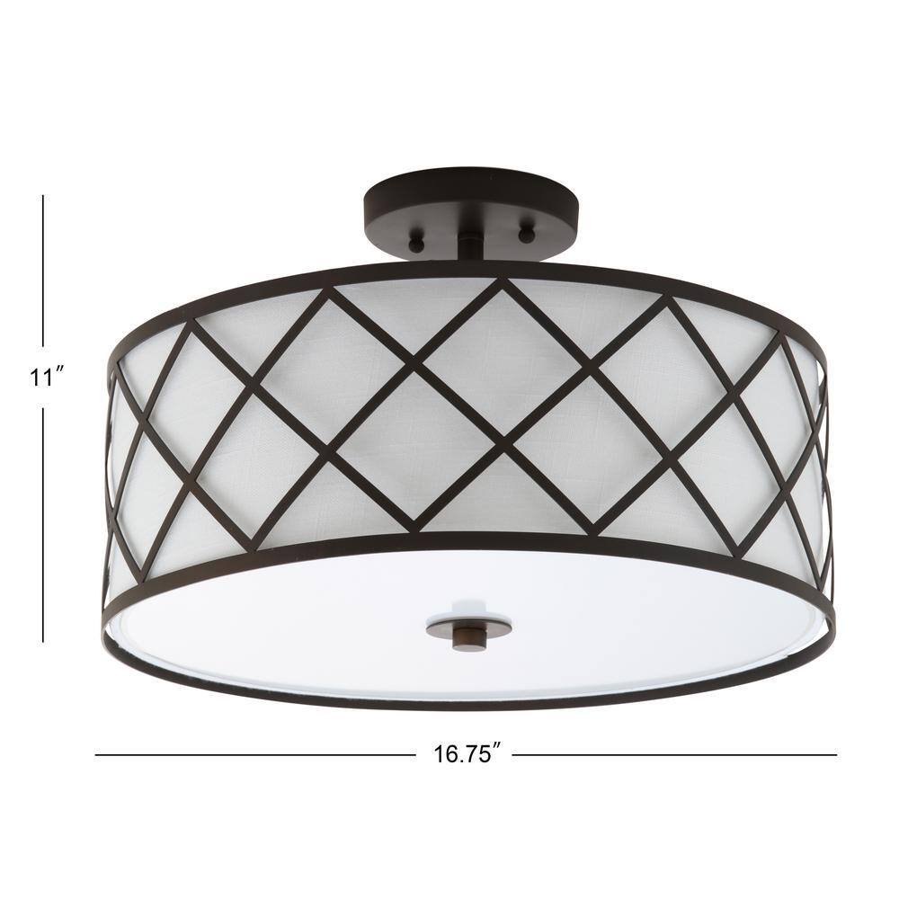 Transitional Elegance 16.75" Drum Flush Mount in Oil Rubbed Bronze with White Linen Shade