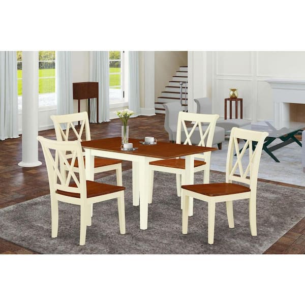 East West Furniture 5-Piece Buttermilk and Cherry Solid Wood Top-Dining Room Set-Seats 4