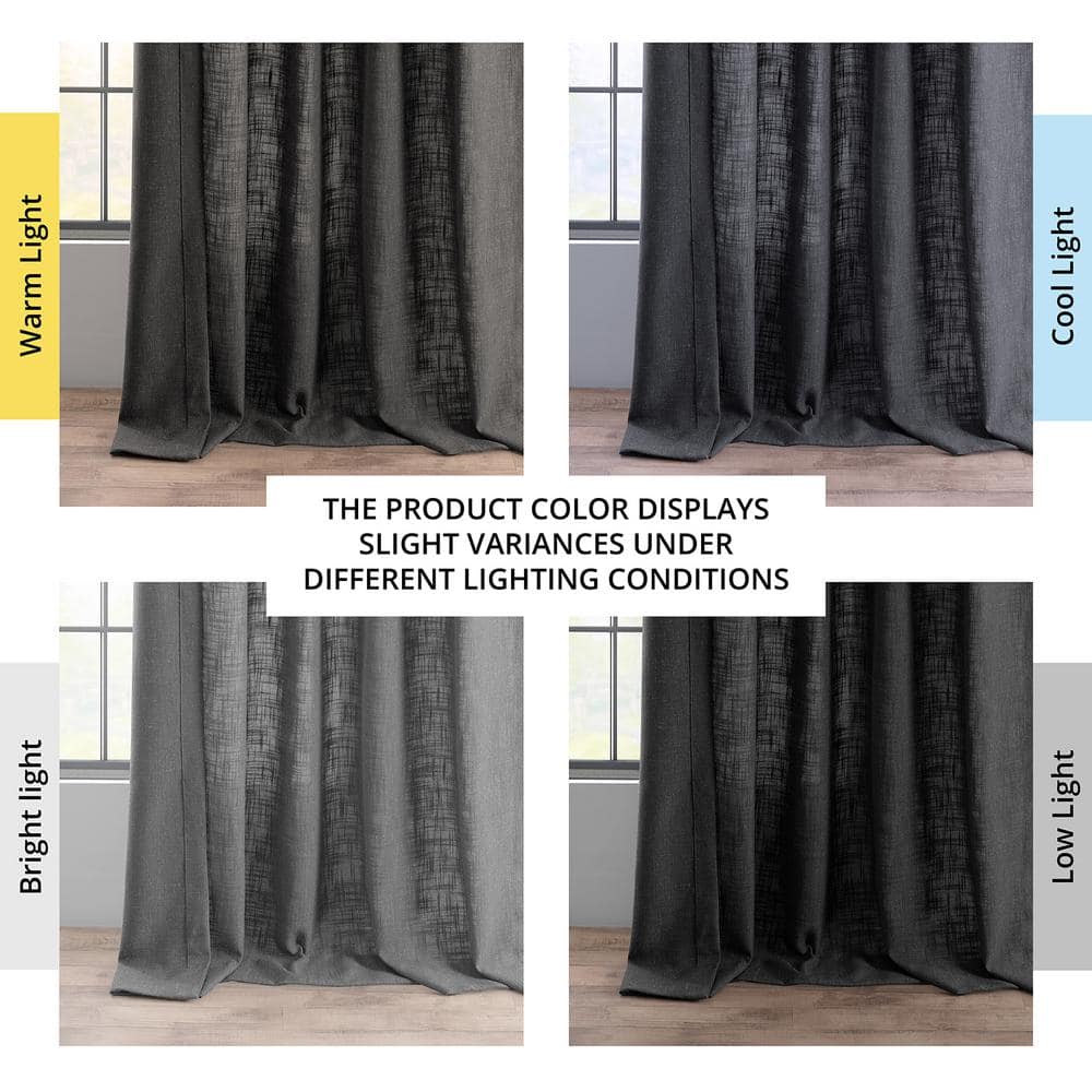 Slate Grey Faux Linen Light Filtering Curtain Panel, 50 x 96 Inches