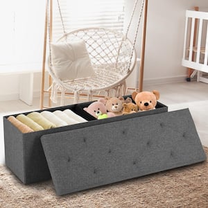 43 in. Grey Linen Fabric Rectangular Folding Storage Ottoman Bench for Living Room, Entryway