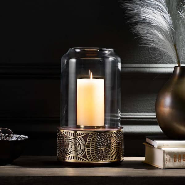 Unbranded Wood Hurricane Candle Holder Brown Wood Base and Clear Glass for Festival Ceremony Home Decor, Both Indoor & Outdoor Use