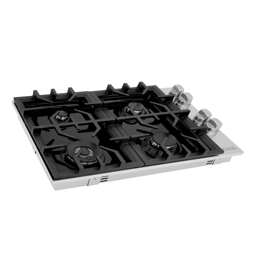 ZLINE Kitchen and Bath 30 in. 4 Burner Top Control Porcelain Gas Cooktop in Stainless Steel, 304-Grade Stainless Steel