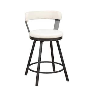 25.25 in. White Low Back Metal Frame Counter Height Stool Chair with Faux Leather Seat (Set of 2)
