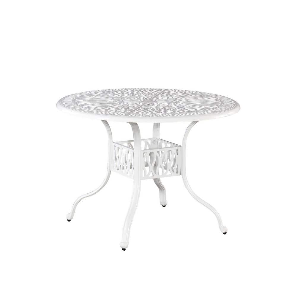 Capri 42" Floral-Patterned Cast Aluminum Outdoor Dining Table in Off White