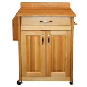 Natural Wood Kitchen Cart with Spice Rack