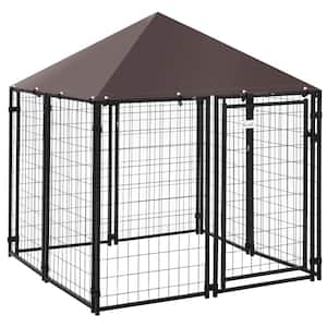 Black Metal Lockable Dog House Kennel with Water-Resistant Roof