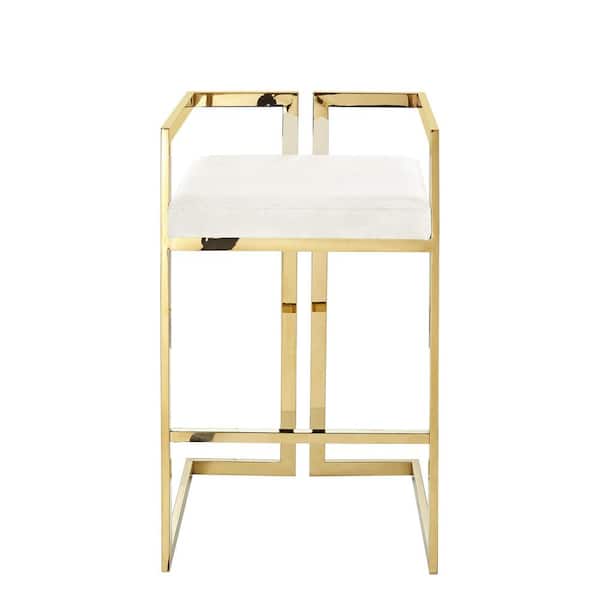 Inspired Home Ishmael Cream White/Gold Bar Cart Geometric Frame Velvet
