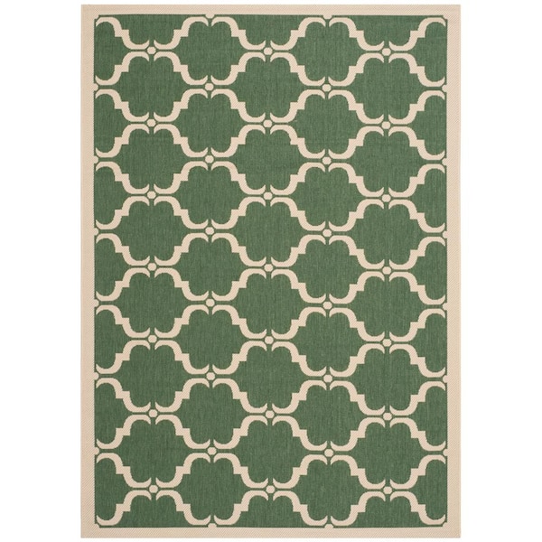 SAFAVIEH Courtyard Dark Green/Beige 5 ft. x 8 ft. Border Indoor/Outdoor Patio  Area Rug