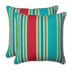 Stripe Green Square Outdoor Square Throw Pillow 2-Pack