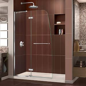 Aqua Ultra 60 in. W x 74 in. H Frameless Hinged Shower Door in Chrome with Shower Base