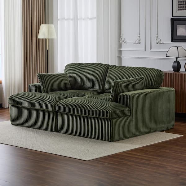Green Corduroy Double Full Compressed Chaise Lounge Chair