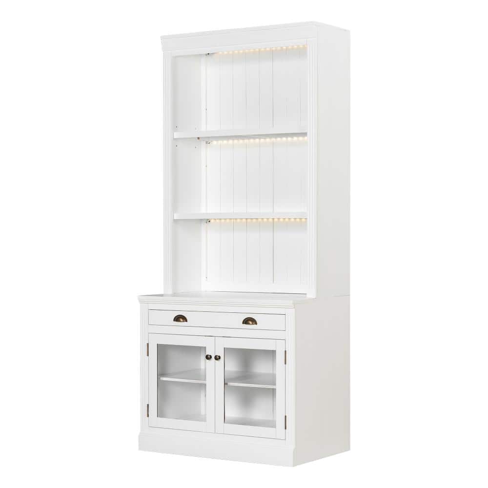 83.4 in. Tall White Wood Bookcase with 1 Drawer, LED, Open Shelves, Glass Doors price history on PriceWatchPro