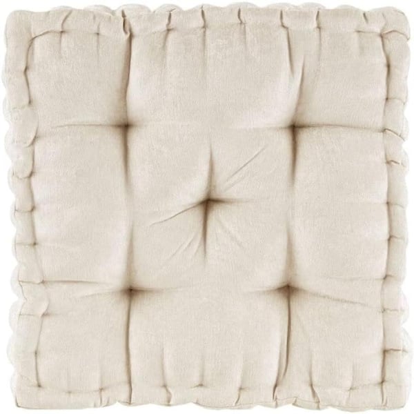Ivory 20"x20" Tufted Chenille Scalloped Floor Meditation Cushion