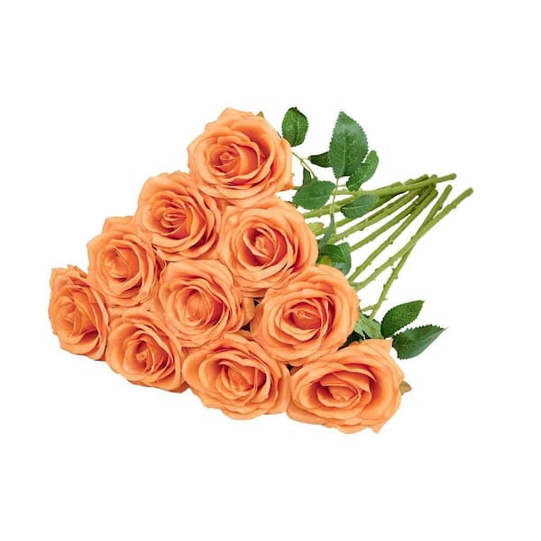 Fake Orange Roses 17.6 in. Orange Indoor/Outdoor Artificial Rose CJBMF2JXGC - The Home Depot