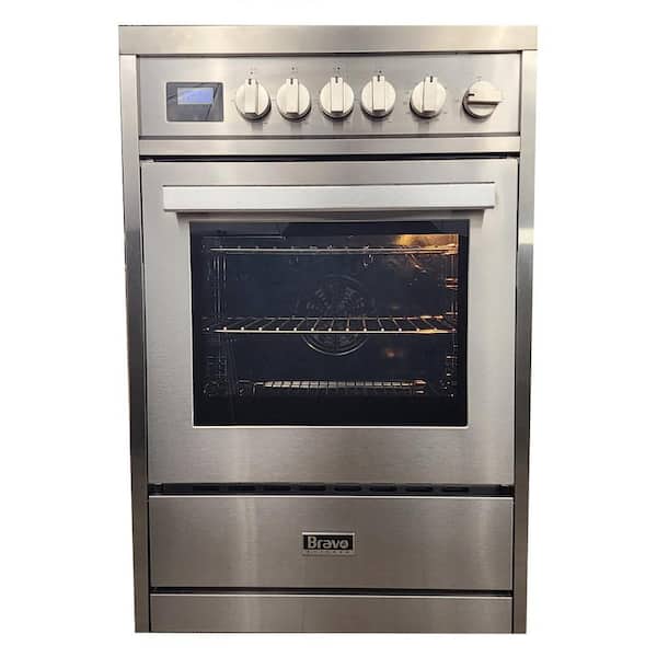 Bravo KITCHEN 24 in. 4 Burner Slide-In Dual Fuel Range in Commercial Stainless Steel with European Convection, Broil and Pizza