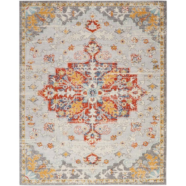 Nourison Passion Grey Multicolor 9 ft. x 12 ft. Center medallion Traditional Area Rug