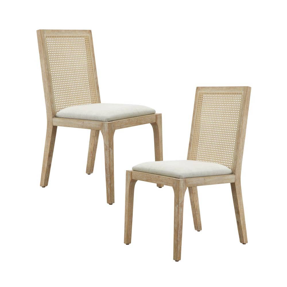 Brown Upholstered Wood and Cane Side Chair