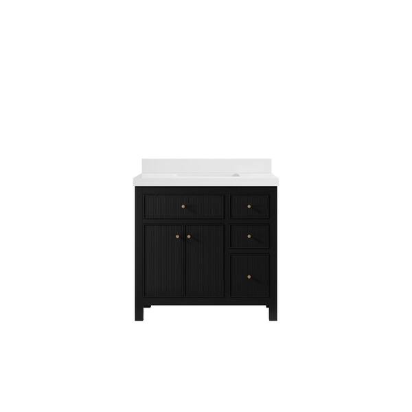 Willow Collections Sonoma 36 in. W x 22 in. D x 36 in. H Single Sink Bath Vanity Center in Black with 2 in. White Quartz Top
