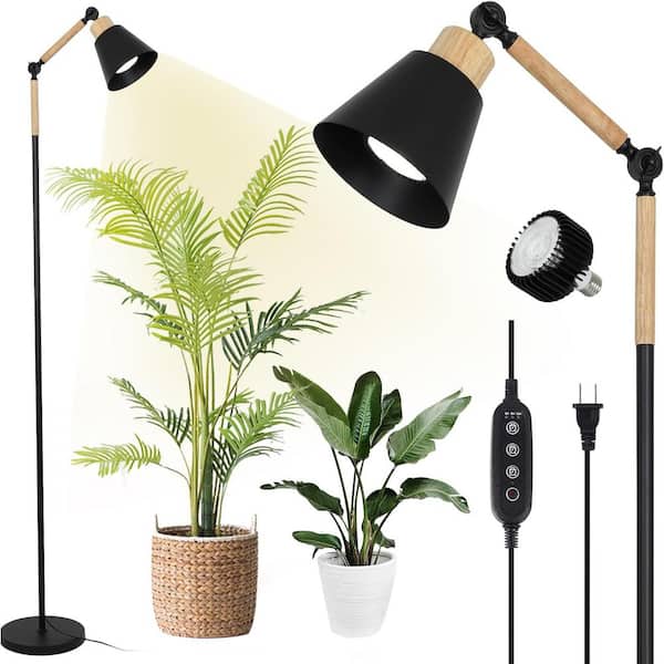 Elaine 75 in. Black Modern 1-Light Swing Arm Floor Lamp for Large Plant Seedling with COB Plant Light Bulb