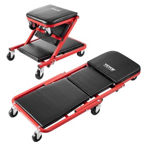 Foldable Z Garage Creeper, 36 in., 300 lbs Load Capacity Rolling Folding Mechanic Creeper Stool, with 6 Wheels Tool Tray