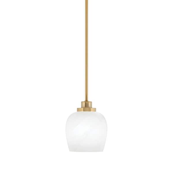 Unbranded Monroe 100-Watt 1-Light Brass Shaded Pendant Light Mini Pendant with White Marble Glass Shade, No bulb included