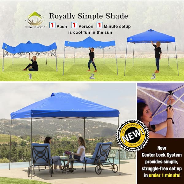 CROWN SHADES 10 ft. x 10 ft. Blue Instant Pop Up Canopy with Carry