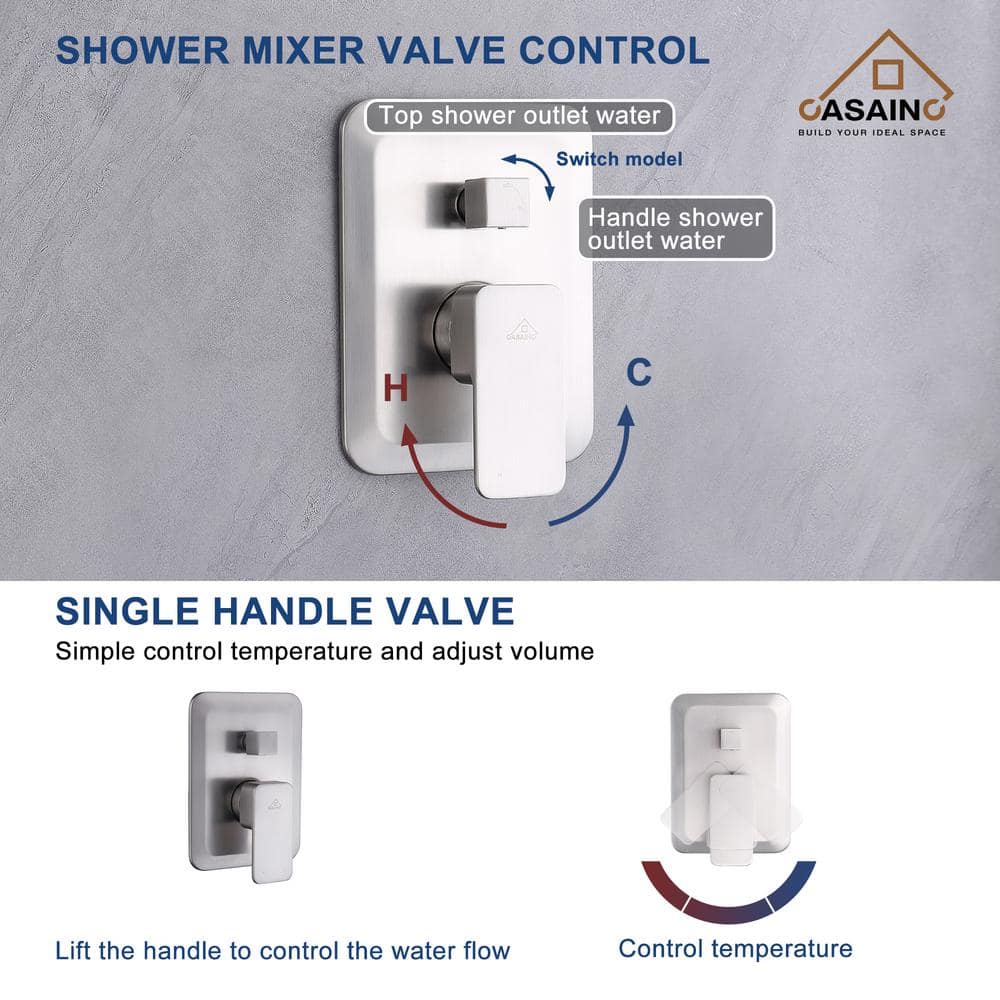 Brushed Nickel Dual Square Rain Shower Head with Handheld