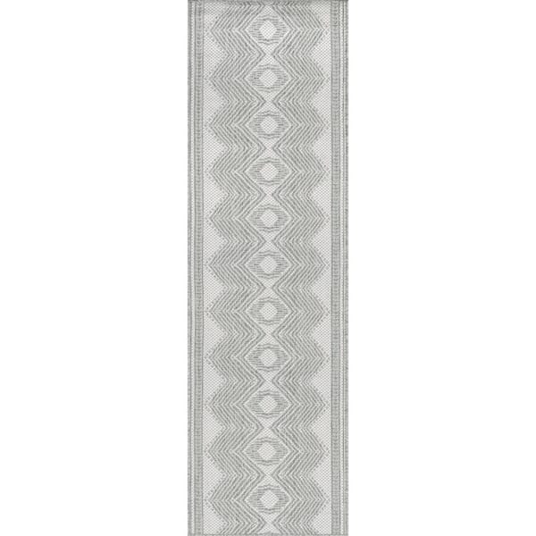 nuLOOM Ranya Tribal Light Gray 2 ft. x 8 ft. Indoor/Outdoor Runner Rug