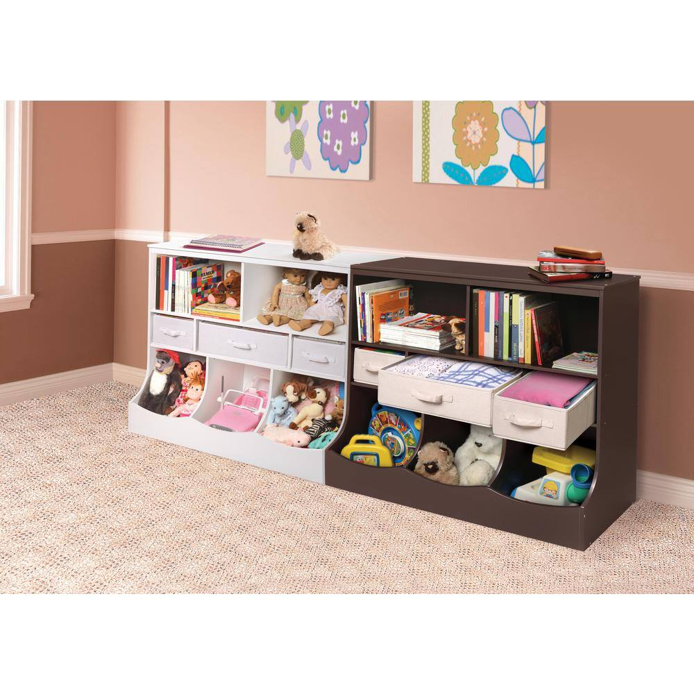 Espresso MDF Kids Toy Storage Unit with Ecru Baskets